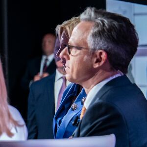 Atlanta, GA - June 27 : President Joe Biden speaks with CNN moderators Jake Tapper and Dana Bash moments after he and former president Donald Trump participated in the first presidential debate of the 2024 elections at CNN's studios in Atlanta, GA on Thursday, June 27, 2024. The debate was . (Photo by Jabin Botsford/The Washington Post via Getty Images)