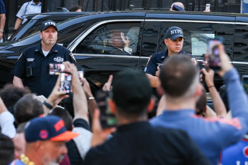 President Donald Trump waves to fans as he arrives at Madison Square Garden ahead of NBA Finals game 3 between the New York Knicks and the San Antonio Spurs in New York, on June 8, 2026.