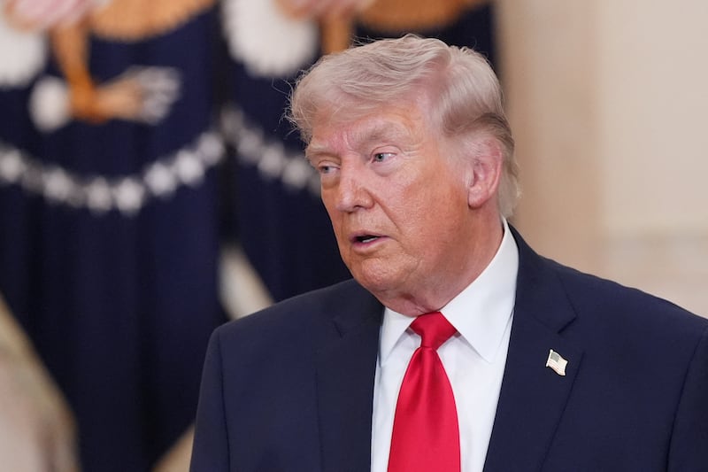 U.S. President Donald Trump reacts after delivering an address to the nation about the Iran war at the White House in Washington, D.C., U.S. April 1, 2026.