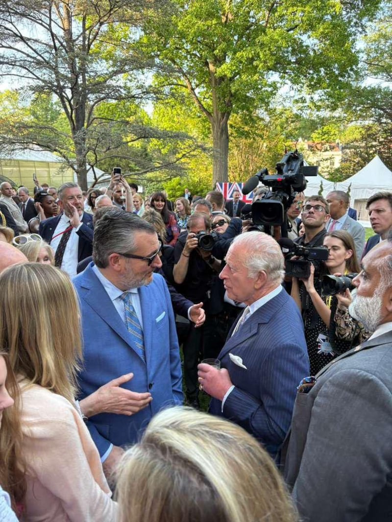 Texas Senator Ted Cruz was one of dozens of people to swamp the king on the South Lawn.