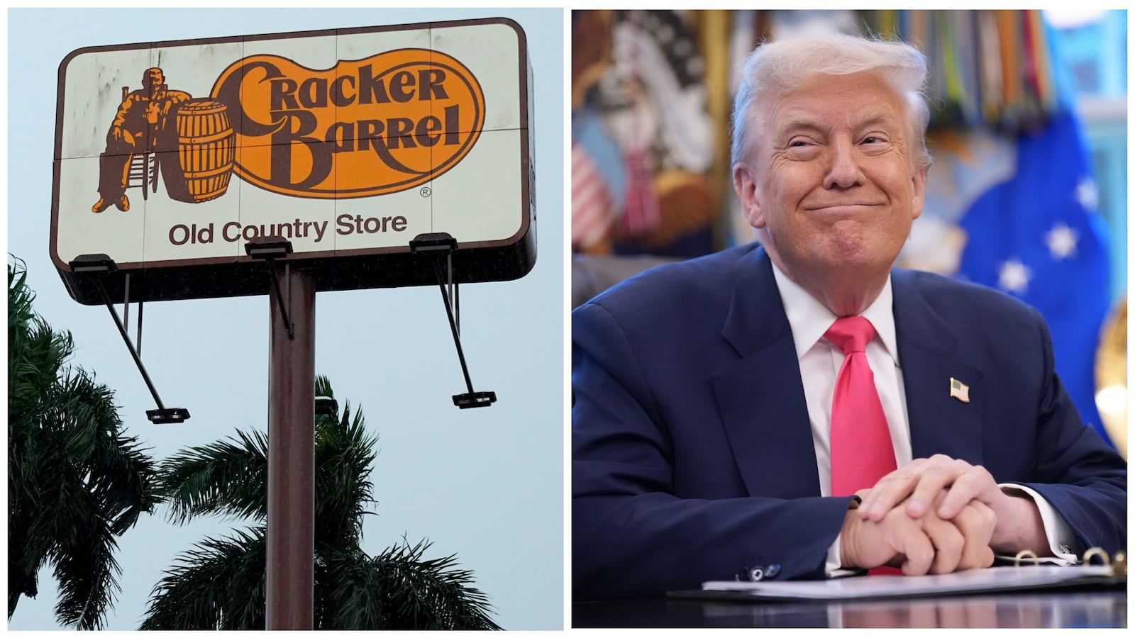 Trump and a Cracker Barrel logo