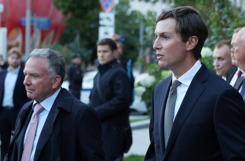 U.S. Special Envoy Steve Witkoff and U.S. President Donald Trump's son-in-law, Jared Kushner, leave a restaurant in central Moscow, Russia, September 5, 2026.
