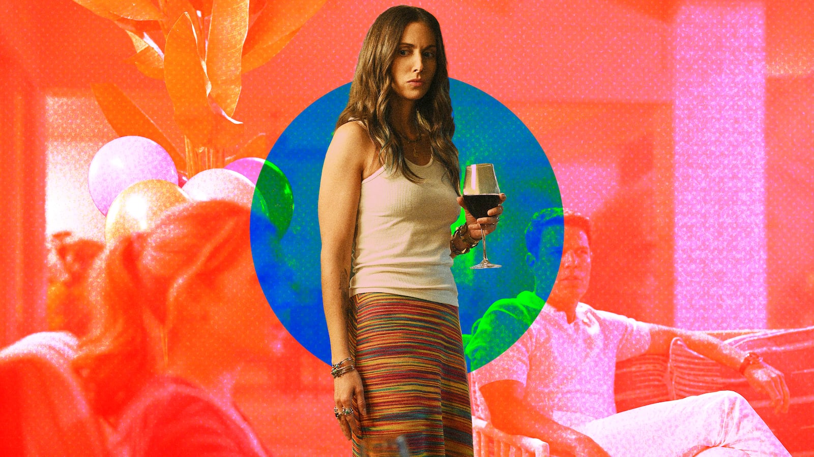 A photo illustraiton of Alison Brie on Apples Never Fall.