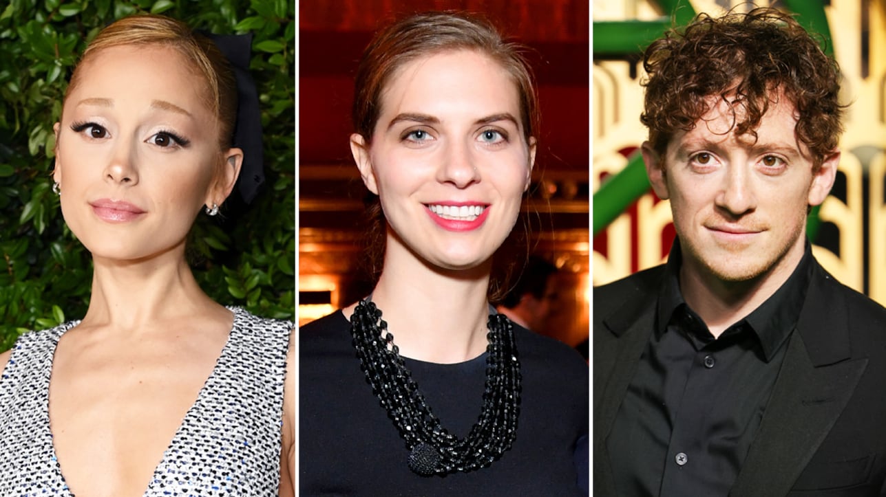 A photo composite of Ariana Grande, Lilly Jay, and Ethan Slater.