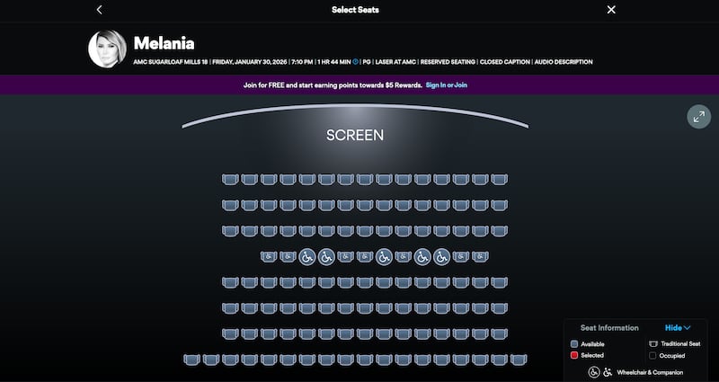 Unsold cinema seats at AMC theatre.