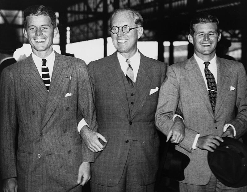 Joseph Kennedy Sr., U.S. ambassador to Britain, with sons, John and Joseph Kennedy Jr.