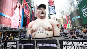 NEW YORK, NEW YORK - JUNE 11: An inflatable statue with the likeness of Elon Musk in Times Square ahead of SpaceX's initial public offering (IPO) on June 11, 2026 in New York City. (Photo by Kevin Mazur/Getty Images)