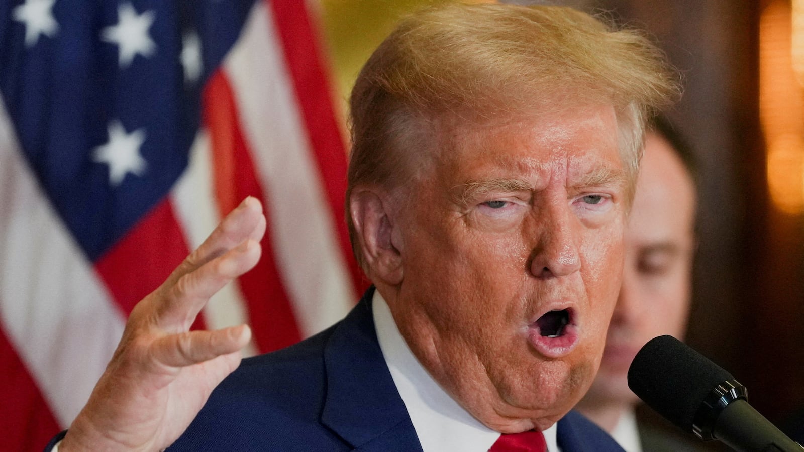 Donald Trump speaks during a press conference.