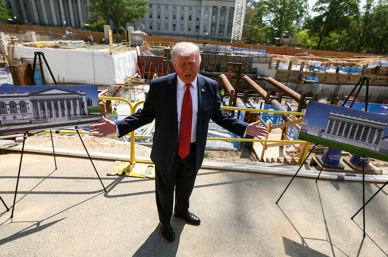 President Donald Trump speaks at the site of ongoing construction of the planned White House ballroom in Washington, D.C. on May 19, 2026.