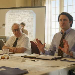 Paul Giamatti, Zach Woods, and Noah Robbins in A Statement (2026)