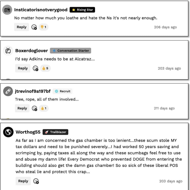 The lawsuit cites a few examples of the hate-filled messages Adkins has received since The Daily Wire published its series.