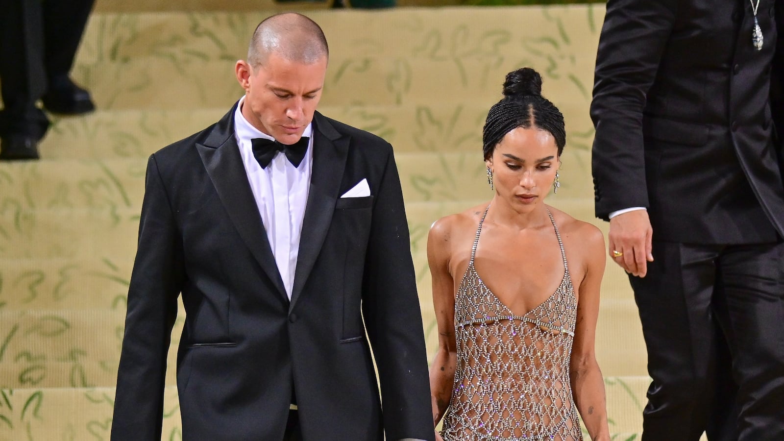 Channing Tatum and Zoe Kravitz leave the 2021 Met Gala Celebrating In America: A Lexicon Of Fashion at Metropolitan Museum of Art on September 13, 2021 in New York City.