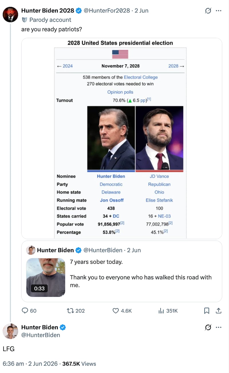 Hunter Biden X post