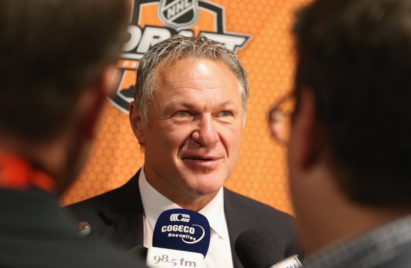 PHILADELPHIA, PA - JUNE 28: Former player Claude Lemieux speaks to the media on Day Two of the 2014 NHL Draft at the Wells Fargo Center on June 28, 2014 in Philadelphia, Pennsylvania. (Photo by Mitchell Leff/Getty Images)