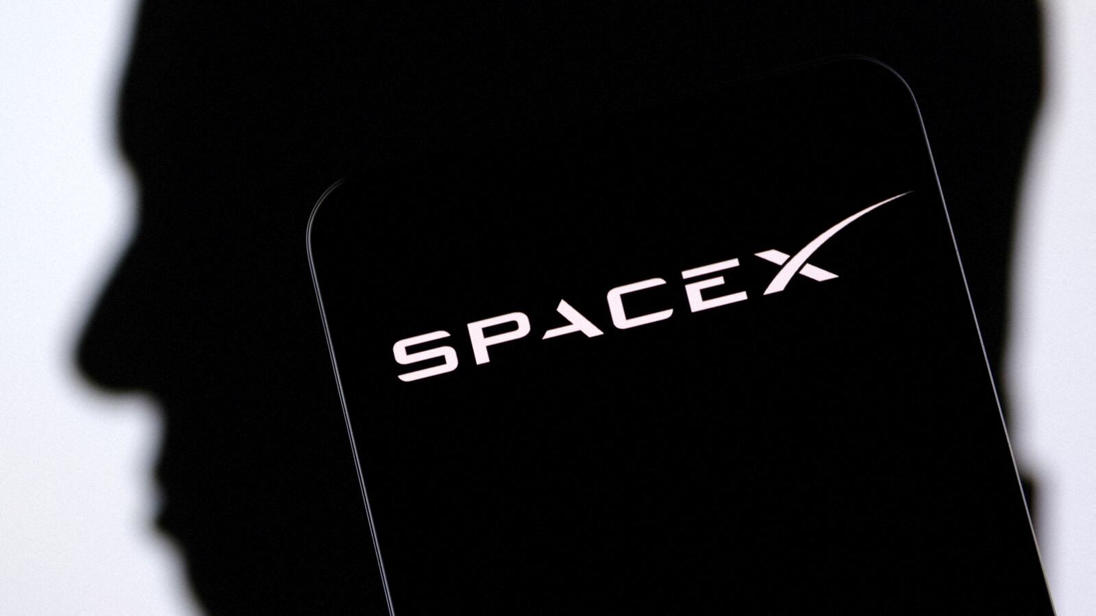 An illustration featuring the SpaceX logo and a silhouette of Elon Musk.