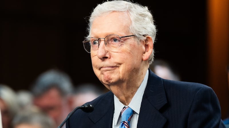 Sen. Mitch McConnell was seen falling in the basement of the Senate Russell Building on Thursday while being asked about ICE by a member of The Sunrise Movement.