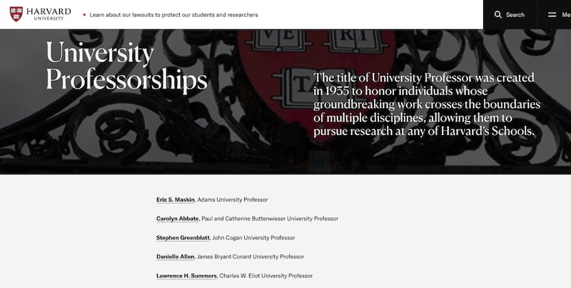 Screenshot of Harvard's website.
