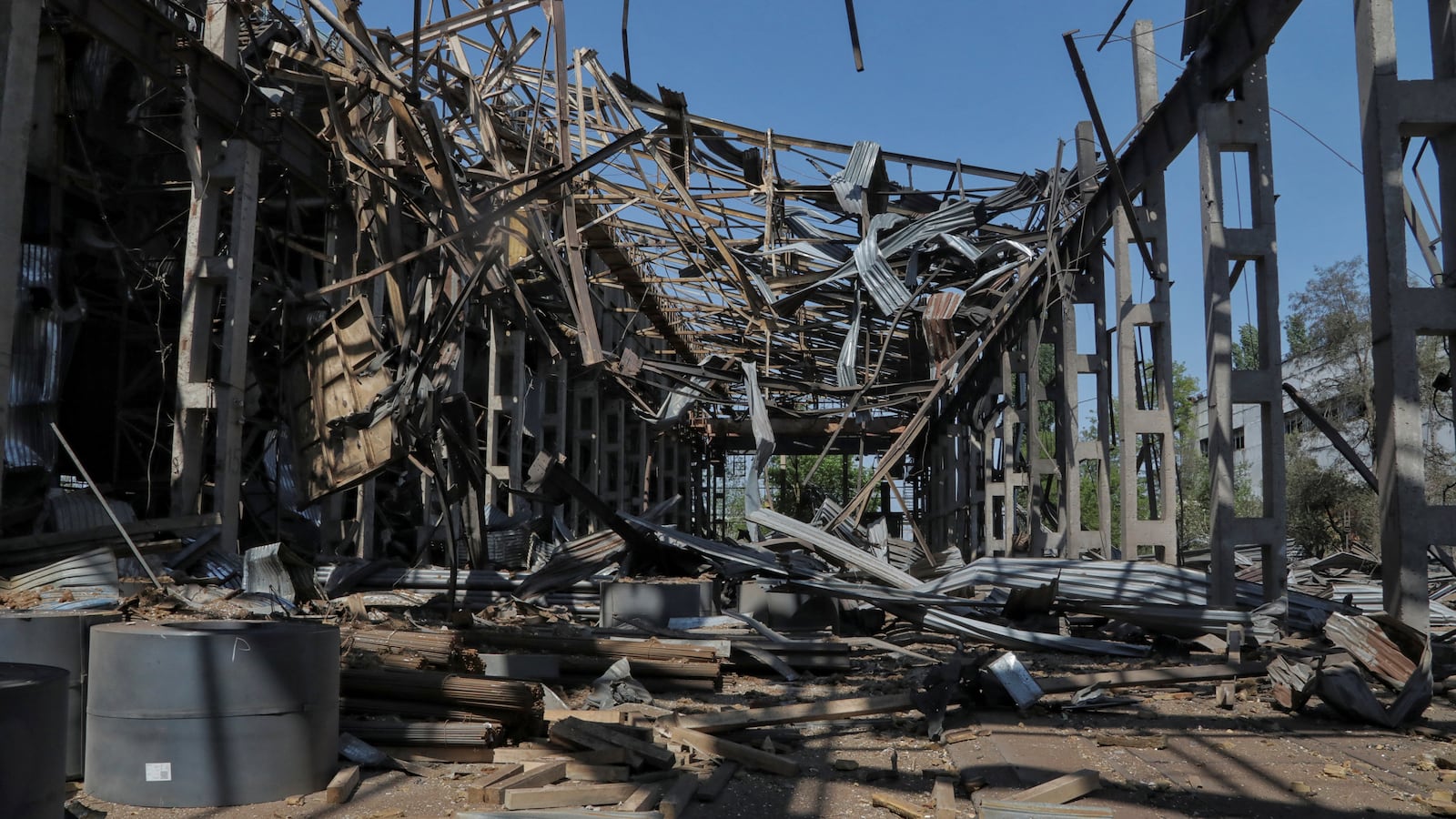 An industrial building damaged by a Russian missile strike in Odesa, Ukraine, May 18, 2023.