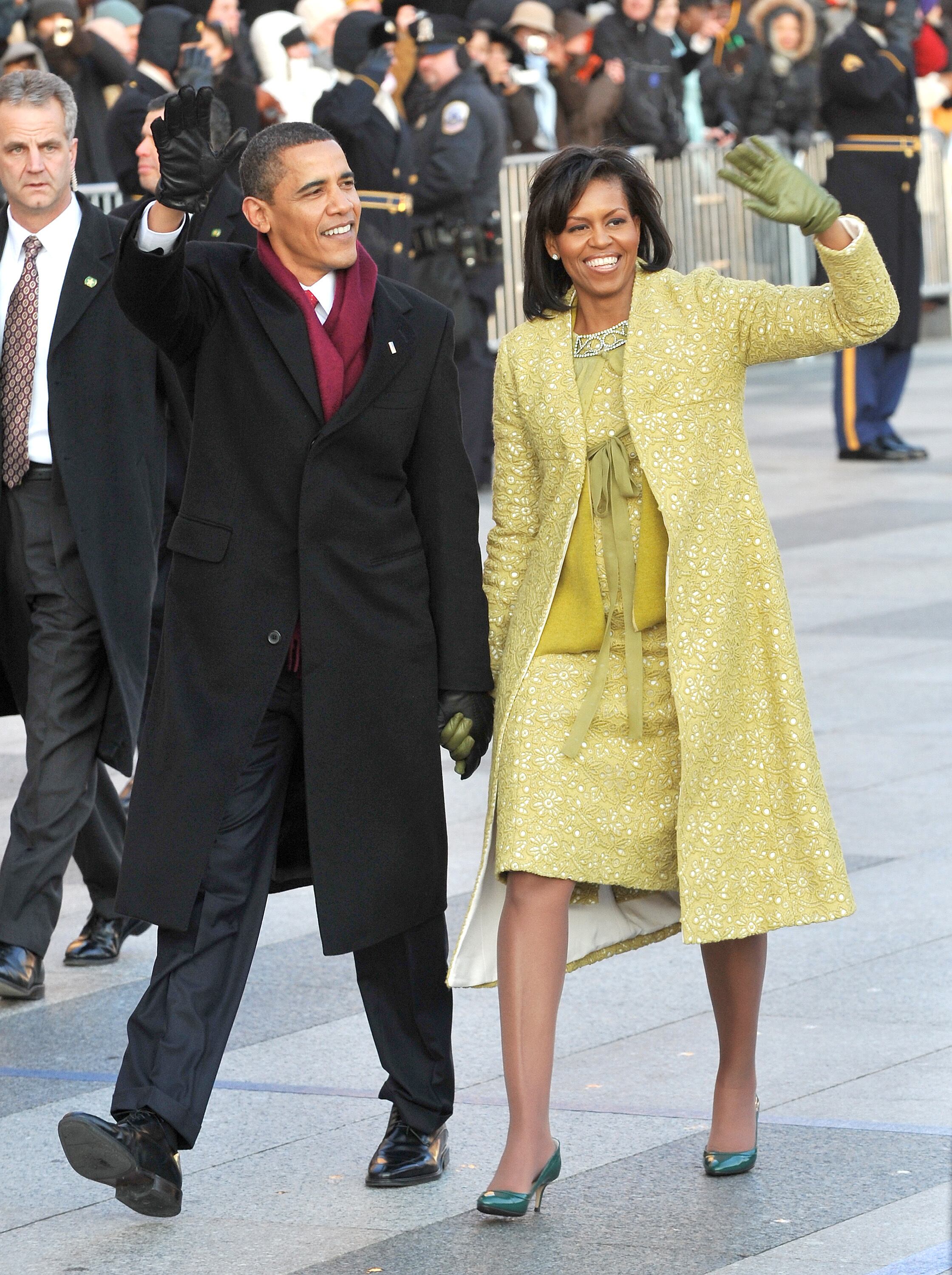Former President Barack Obama and former First Lady Michelle Obama in the Inaugural Parade in 2009.