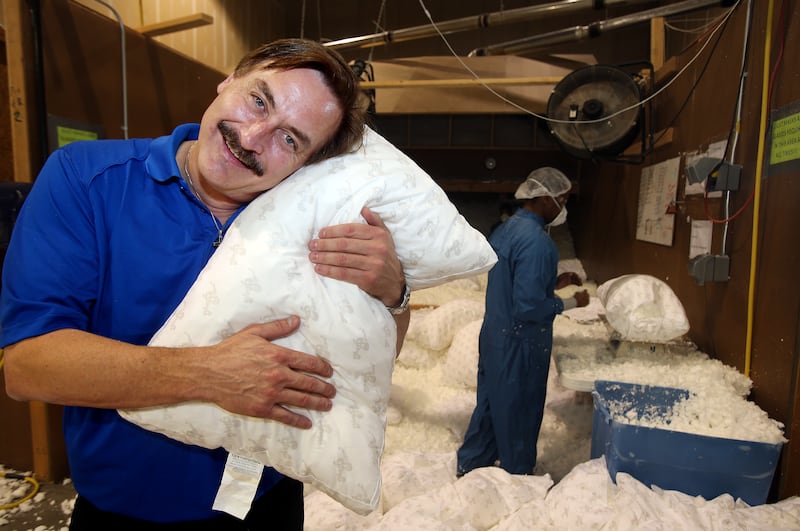 SHAKOPEE, MN. - SEPTEMBER 2013: Mike Lindell's company, MyPillow, has grown from a $3 million company with 60 employees to a $102 million company with 600 employees in Minnesota.  Lindell is photographed at the company's manufacturing facility in Shakopee, Minn.,  September 11, 2013. (Photo by Joel Koyama/Star Tribune via Getty Images)