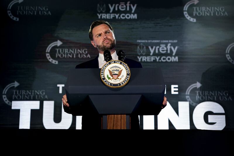 U.S. Vice President JD Vance speaks during a Turning Point USA event where U.S. Vice President JD Vance is expected, at the Pavilion at Ole Miss at the University of Mississippi, on October 29, 2025 in Oxford, Mississippi.
