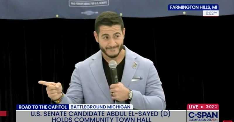 Abdul El-Sayed takes part in a town hall in Michigan.