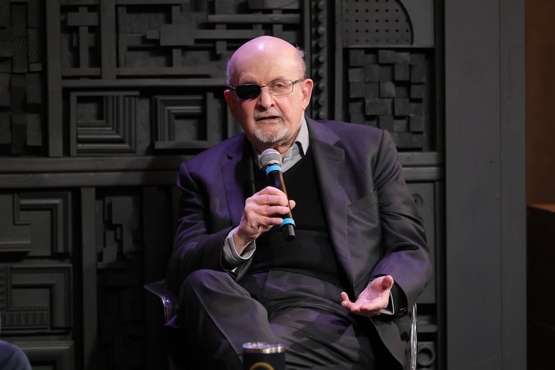 PARK CITY, UTAH - JANUARY 25: Salman Rushdie speaks onstage at Cinema Cafe 3 with Salman Rushdie during the 2026 Sundance Film Festival at Filmmaker Lodge on January 25, 2026 in Park City, Utah. (Photo by Dia Dipasupil/Getty Images)