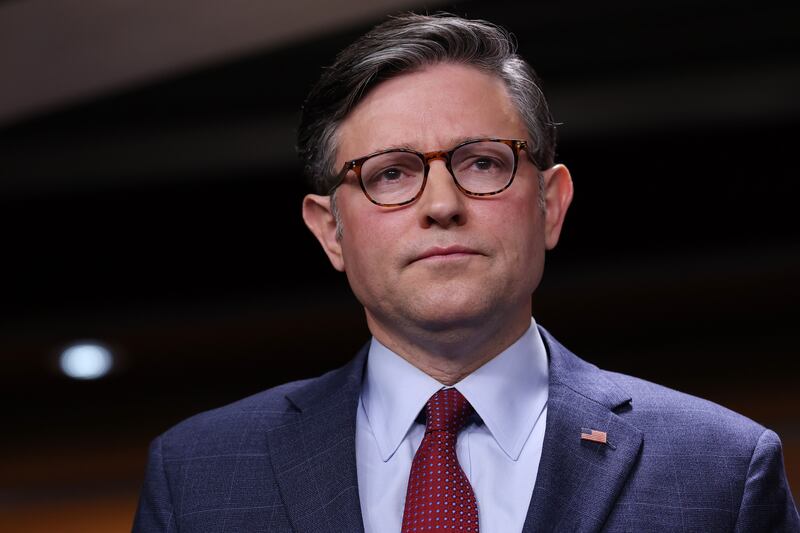 Speaker of the House Mike Johnson (R-LA) listens during a news conference