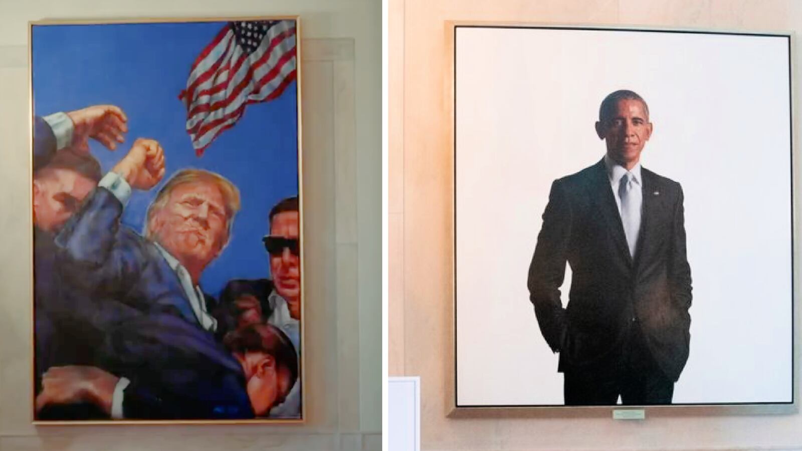 Trump and Obama portraits