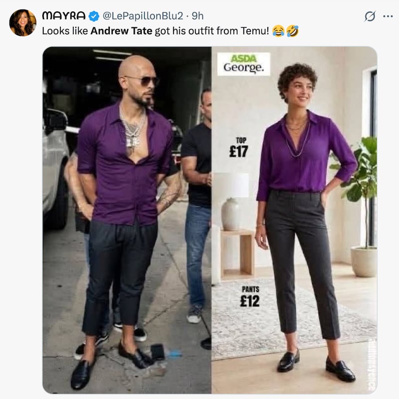 Andrew Tate's arrest outfit gets slammed on social media.
