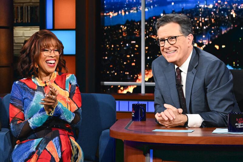 NEW YORK - JANUARY 9: The Late Show with Stephen Colbert and guests Gayle King & Charles Barkley during Tuesday's January 9, 2024 show.