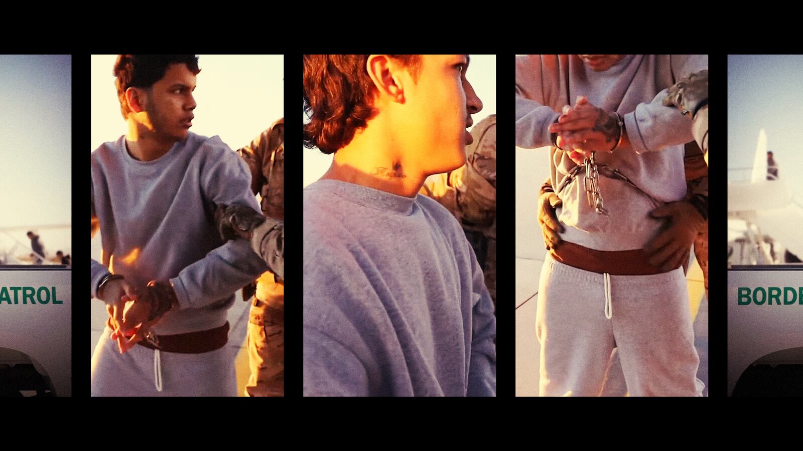 A collage of screen grabs from the United States Border Patrol's bizarre deportation video.
