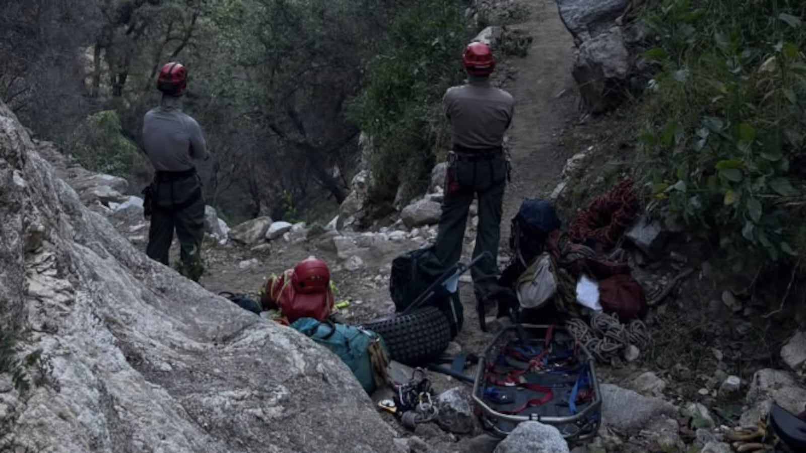 Scene of a hiking accident in Sierra Madre, California.