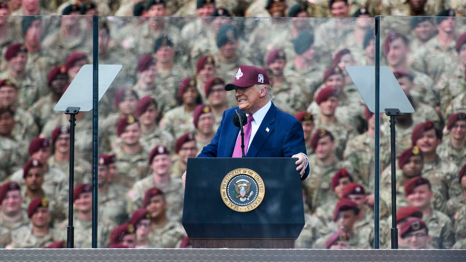 President Donald Trump speaks during a rally on June 10, 2025 at Fort Bragg, North Carolina.