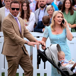 White House Press Secretary Karoline Leavitt and her husband Nicholas Riccio arrive to the White House Easter Egg Roll on the South Lawn of the White House on April 21, 2025 in Washington, DC.