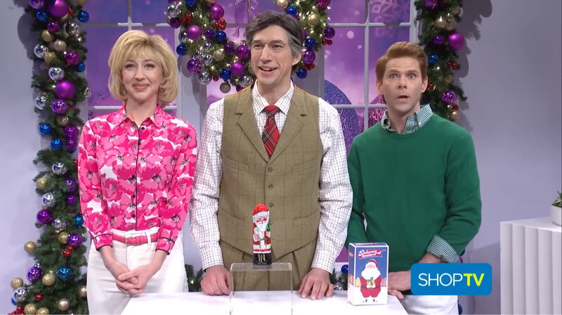 Saturday Night Live, Heidi Gardner in the Shop TV sketch with host Adam Driver in a 2023 sketch.