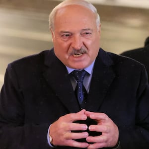 Belarussian President Alexander Lukashenko speaks to journalists during the Summit of Eurasian Economic Union, December,25 2023, in Saint Petersburg, Russia. Leaders of five post-Soviet states - Russia, Belarus, Armenia, Kazakhstan and Kyrgyzstan have arrived to the Summit.