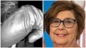 A suspect captured on Nancy Guthrie's Nest camera outside of her home and Nancy Guthrie.