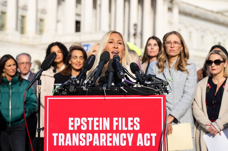 Greene spoke during a news conference outside the Capitol last month with survivors of convicted sex offender Jeffrey Epstein. Greene was among a handful of Republicans who bucked Trump on the issue.