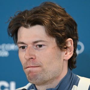 Sturla Holm Laegreid from Norway speaks at a press conference.