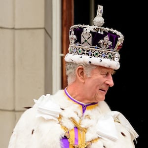 King Charles III and Queen Camilla on the balcony of Buckingham Palace during the Coronation on May 6, 2023.
