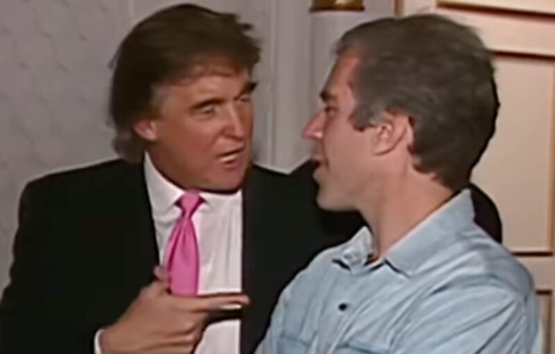 Donald Trump, left, Jeffrey Epstein at Mar-a-Lago in 1992