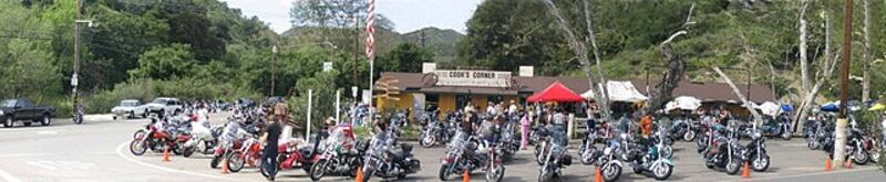 The bar Cook’s Corner with motorcycles out front.