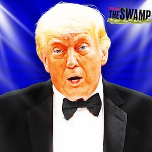 A photo illo illustration of Donald Trump at the WHCA Dinner for The Swamp.
