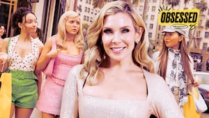 A photo illo illustration of June Diane Raphael in Elle for the Obsessed podcast.