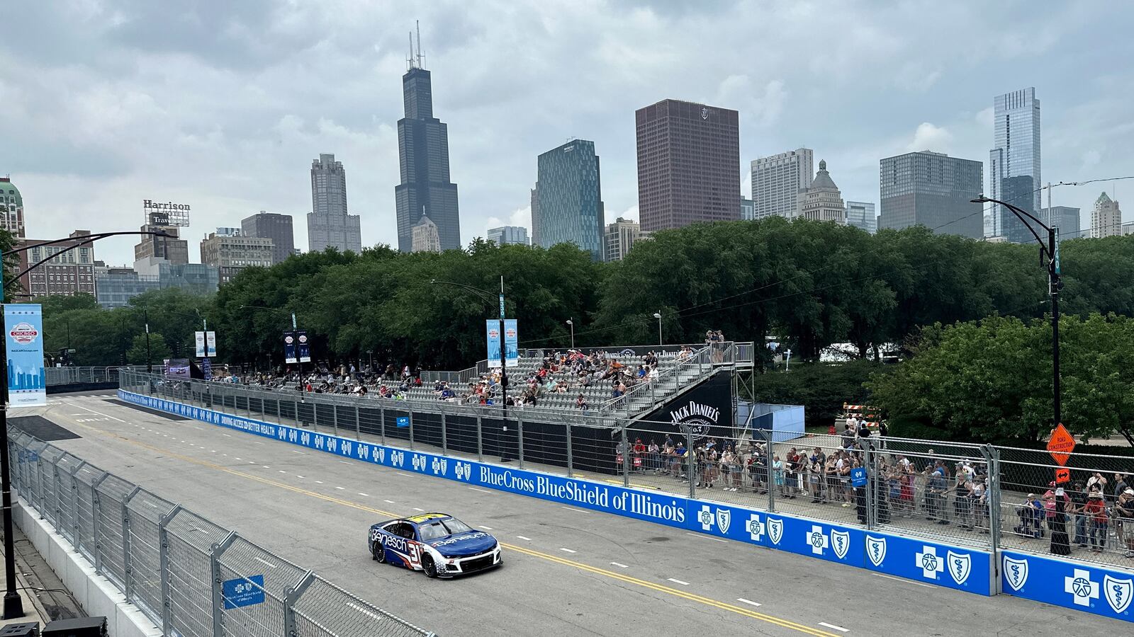 A view of a car as some of the world's best drivers are hitting the streets of downtown Chicago during the first-ever NASCAR Chicago Street Race Weekend, the event at which Duane Tabinski was electrocuted to death while setting up his audio equipment.
