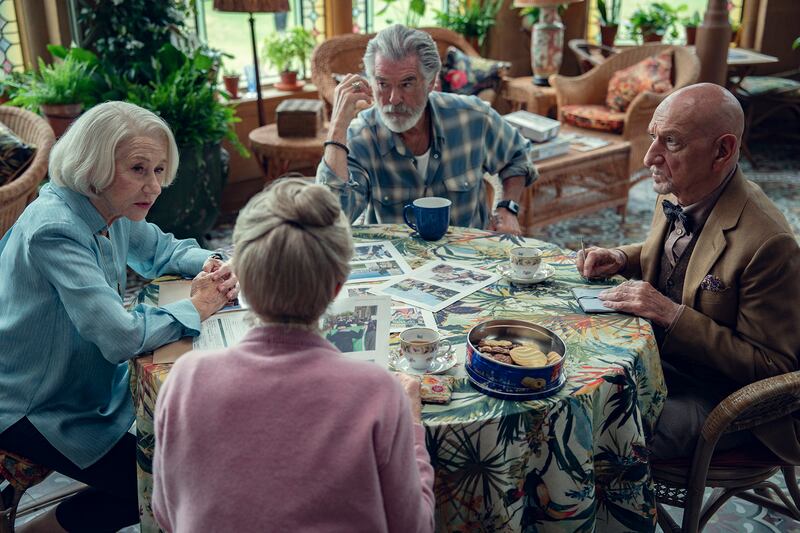Helen Mirren, Pierce Brosnan, Sir Ben Kingsley, and Celia Imrie.