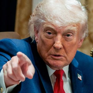 U.S. President Donald Trump points his finger during a cabinet meeting in the Cabinet Room at the White House, in Washington, D.C., U.S., May 27, 2026.