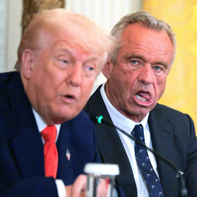 U.S. President Donald Trump and Health and Human Services Secretary Robert F. Kennedy Jr. attend an event introducing a new Make America Healthy Again