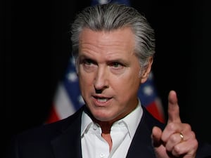 STOCKTON, CALIFORNIA - OCTOBER 22: California Gov. Gavin Newsom speaks to reporters after he participated in a fireside chat at the California Economic Summit on October 22, 2025 in Stockton, California. Gov. Newsom answered questions about the Trump administration's plans to deploy border patrol officers and the National Guard to San Francisco. (Photo by Justin Sullivan/Getty Images)